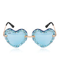 Celebrity Blue Gold-Toned Metal Rimless UV Protected  Heart Crystal Sunglasses For Women CL102BL