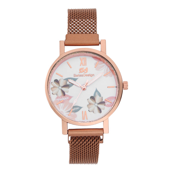 Fluid Rose Gold Stylish Analog Magntic Strap Watch For Women SDWatch24-016-RG01