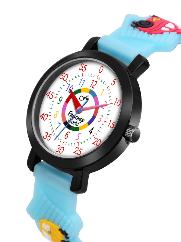 Fantasy World Blue 3D Print Rubber Strap Time Teacher Analog Watch Boys & Girls FW-25-BK-05