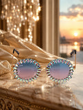 Celebrity Pink Gold-Toned Metal Rimless UV Protected  Crystal Round Sunglasses For Women CL152PK