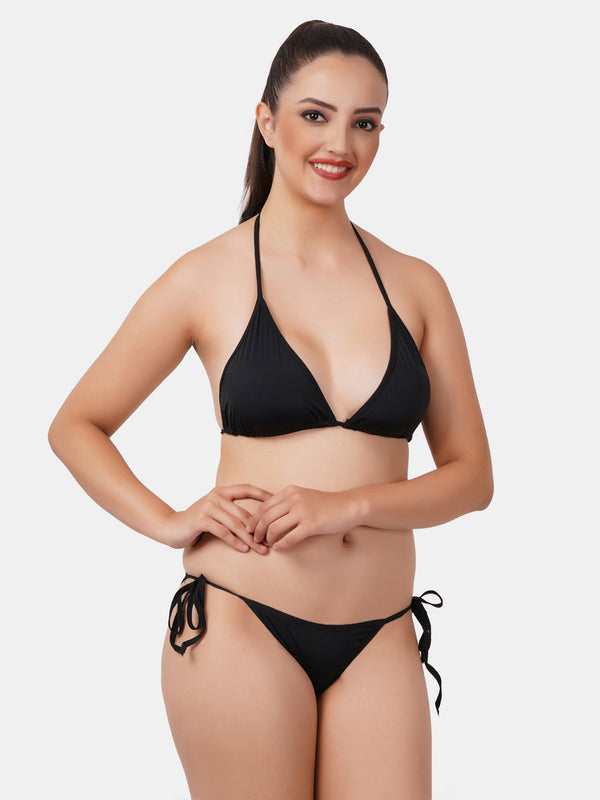 Fleurt Black Lycra Forbes Bikni Set I Lingerie Set - One Size (Free Size) For Women Fleurt-Set-Bikini-0239BK