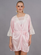 Fleurt Pink forbe Lycra+satin Babydoll with Robe Dress for Women BD-1010-PK & BD-0121-PK