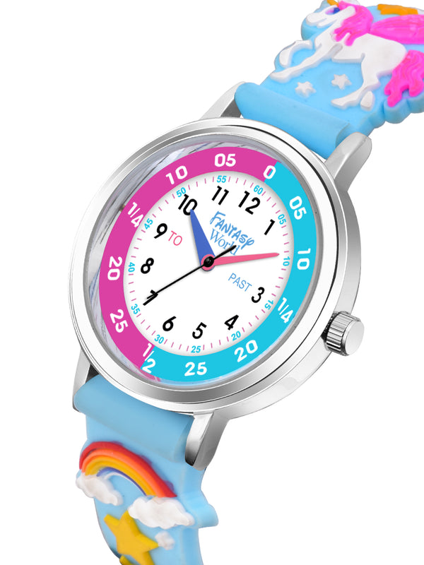Fantasy World Blue 3D Print Rubber Strap Time Teacher Analog Watch Boys & Girls FW-25-SL-03