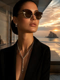 Celebrity Brown Gold-Toned Metal Rimless UV Protected  Butterfly Crystal Sunglasses For Women CL147BR