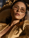 Celebrity Clear Gold-Toned Metal Rimless UV Protected  Crystal Sunglasses For Women CL125GD-CM