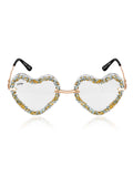 Celebrity Clear Gold-Toned Metal Rimless UV Protected  Heart Crystal Sunglasses For Women CL105TP
