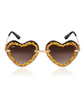 Celebrity Brown Gold-Toned Metal Rimless UV Protected  Heart Crystal Sunglasses For Women CL103BR