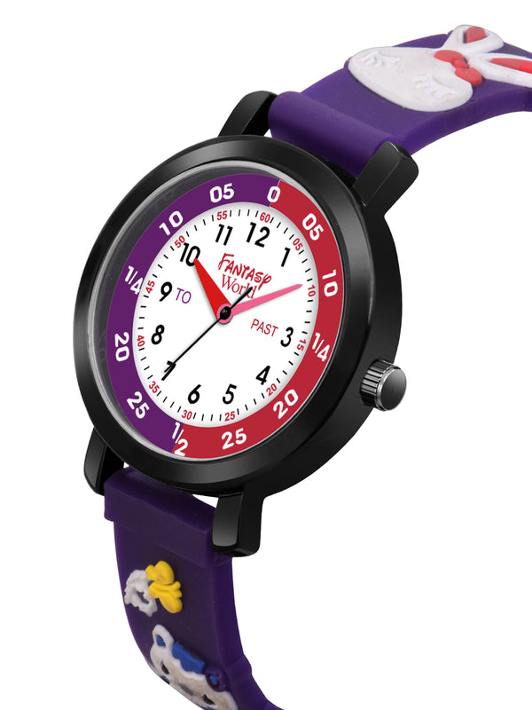 Fantasy World Purple 3D Print Rubber Strap Time Teacher Analog Watch Boys & Girls FW-25-BK-02