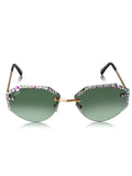 Celebrity Green Gold-Toned Metal Rimless UV Protected  Crystal-Embellished Geometric Sunglasses For Women CL136GR