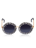 Celebrity Black Gold-Toned Metal Rimless UV Protected  Crystal Round Sunglasses For Women CL149BK1