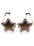 Celebrity Brown Gold-Toned Metal Rimless UV Protected  Star Crystal Sunglasses For Women CL129BR
