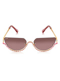 Celebrity Purple Gold-Toned Metal Rimless UV Protected  Crystal Curve Sunglasses For Women CL166PR