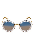 Celebrity Green Gold-Toned Metal Rimless UV Protected  Pearl Round Sunglasses For Women CL139GR