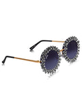 Celebrity Black Gold-Toned Metal Rimless UV Protected  Crystal Round Sunglasses For Women CL149BK1