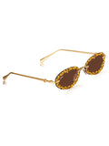 Celebrity Brown Gold-Toned Metal Rimless UV Protected  Crystal Oval Sunglasses For Women CL155BR