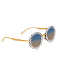 Celebrity Green Gold-Toned Metal Rimless UV Protected  Pearl Round Sunglasses For Women CL139GR