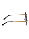 Celebrity Black Gold-Toned Metal Rimless UV Protected  Crystal Round Sunglasses For Women CL149BK1