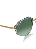 Celebrity Green Gold-Toned Metal Rimless UV Protected  Crystal-Embellished Geometric Sunglasses For Women CL136GR