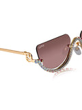 Celebrity Purple Gold-Toned Metal Rimless UV Protected  Crystal Curve Sunglasses For Women CL166PR