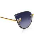 Celebrity Blue Gold-Toned Metal Rimless UV Protected  Butterfly Crystal Sunglasses For Women CL146BL
