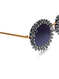 Celebrity Black Gold-Toned Metal Rimless UV Protected  Crystal Round Sunglasses For Women CL149BK1
