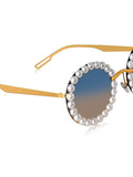 Celebrity Green Gold-Toned Metal Rimless UV Protected  Pearl Round Sunglasses For Women CL139GR