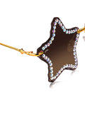 Celebrity Brown Gold-Toned Metal Rimless UV Protected  Star Crystal Sunglasses For Women CL129BR