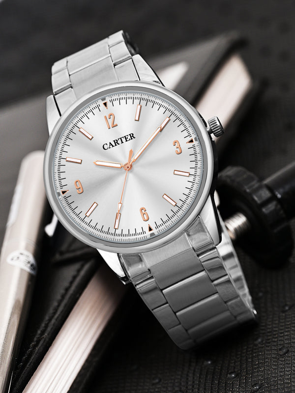 Sandy D Carter Metal White Analogue Round Watches for Men_Sandy D Carter-188-WH