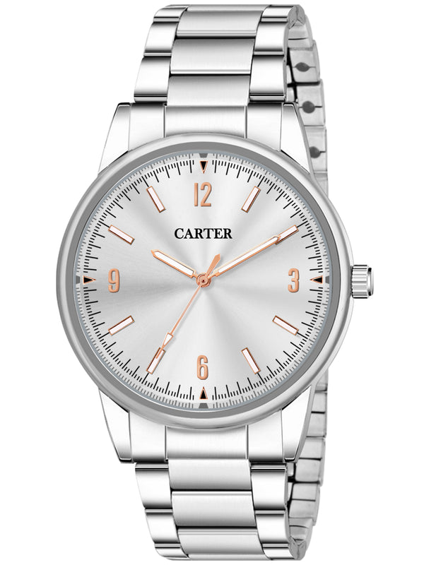 Sandy D Carter Metal White Analogue Round Watches for Men_Sandy D Carter-188-WH