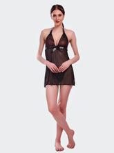 Fleurt Black Spendex Net Baby Doll Dress for Women HOBF-BD-142-NEW-BK