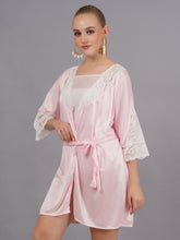 Fleurt Pink forbe Lycra+satin Babydoll with Robe Dress for Women BD-1010-PK & BD-0121-PK