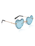 Celebrity Blue Gold-Toned Metal Rimless UV Protected  Heart Crystal Sunglasses For Women CL102BL