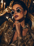 Celebrity Brown Gold-Toned Metal Rimless UV Protected  Star Crystal Sunglasses For Women CL129BR