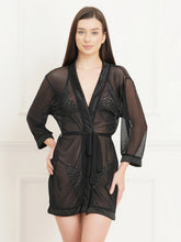 Fleurt Black Forbe Lycra+Spendex Net Babydoll with Robe Dress for Women Fleurt25-BD-SH-BKTG-1014_BK