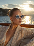 Celebrity Green Gold-Toned Metal Rimless UV Protected  Pearl Round Sunglasses For Women CL139GR