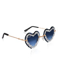 Celebrity Black Gold-Toned Metal Rimless UV Protected  Heart Crystal Sunglasses For Women CL101BK