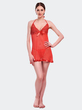 Fleurt Red Spendex Net Baby Doll Dress for Women HOBF-BD-142-RD