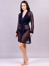 Fleurt Navy Blue Power Net+Lycra Net Babydoll with Robe Dress for Women HOBF-BD-170GN-N.BL