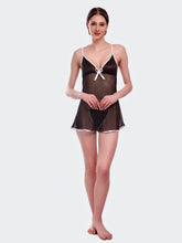 Fleurt Black Spendex Net Babydoll with Robe Dress for Women BD-155-BK & New
