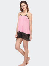Fleurt Black-Pink Satin Baby Doll Dress for Women HOBF-0147-BKPK