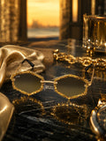 Celebrity Brown Gold-Toned Metal Rimless UV Protected  Crystal Sunglasses For Women CL124GD-BR