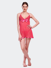 Fleurt Rose Pink Spendex Net Baby Doll Dress for Women HOBF-BD-142-RPK