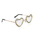 Celebrity Clear Gold-Toned Metal Rimless UV Protected  Heart Crystal Sunglasses For Women CL105TP