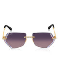 Celebrity Purple Gold-Toned Metal Rimless UV Protected  Luxe Rim Sunglasses For Women CL110PR
