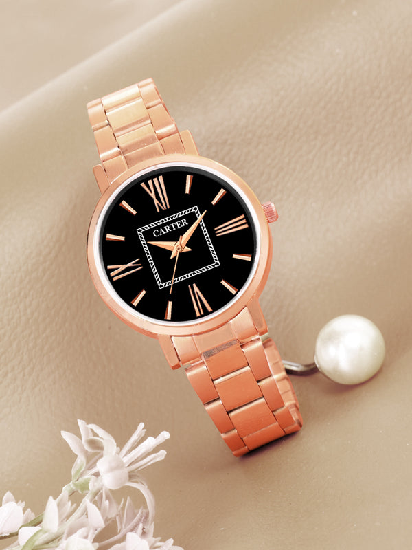 Sandy D Carter Metal Rose Gold Analogue Round Watches for Women_Sandy D Carter-160-BK