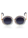 Celebrity Black Gold-Toned Metal Rimless UV Protected  Crystal Round Sunglasses For Women CL150BK2