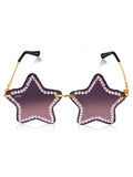 Celebrity Purple Gold-Toned Metal Rimless UV Protected  Star Crystal Sunglasses For Women CL131PR
