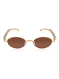 Celebrity Brown Gold-Toned Metal Rimless UV Protected  Oval Luxe Sunglasses For Women CL113BR