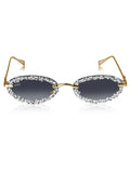 Celebrity Black Gold-Toned Metal Rimless UV Protected  Crystal Sunglasses For Women CL127SL-BK