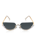 Celebrity Black Gold-Toned Metal Rimless UV Protected  Crystal Curve Sunglasses For Women CL163BK